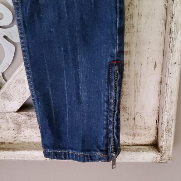 Allen B Women's Patchwork Ankle Zipper Denim Jeans in Blue - Picture 4 of 7